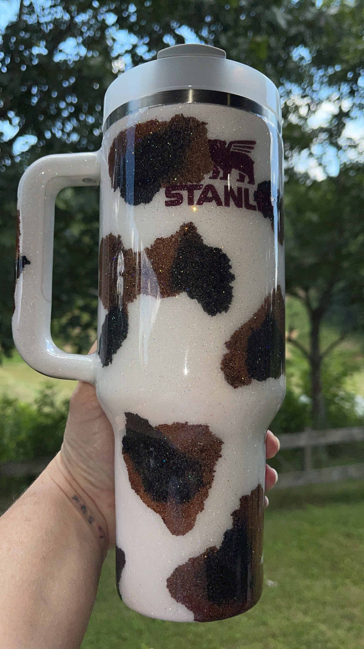 Cow Print Teal and Gold Ombré Custom Stanley Tumbler MADE TO ORDER 